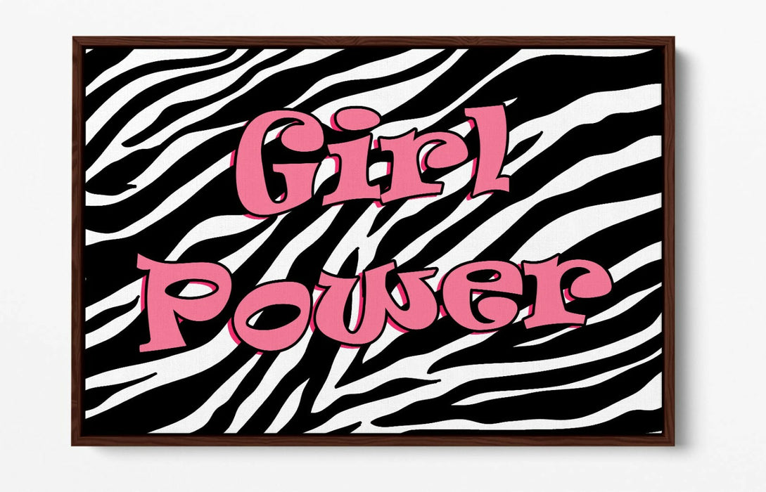 "GIRL POWER" FUNKY Y2K FEMINIST QUOTE ZEBRA -FLOAT EFFECT CANVAS WALL ART PRINT