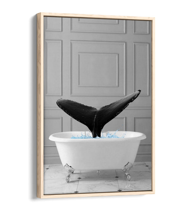 WHALE IN BATHTUB -QUIRKY BATHROOM FLOAT EFFECT CANVAS WALL ART PIC PRINT