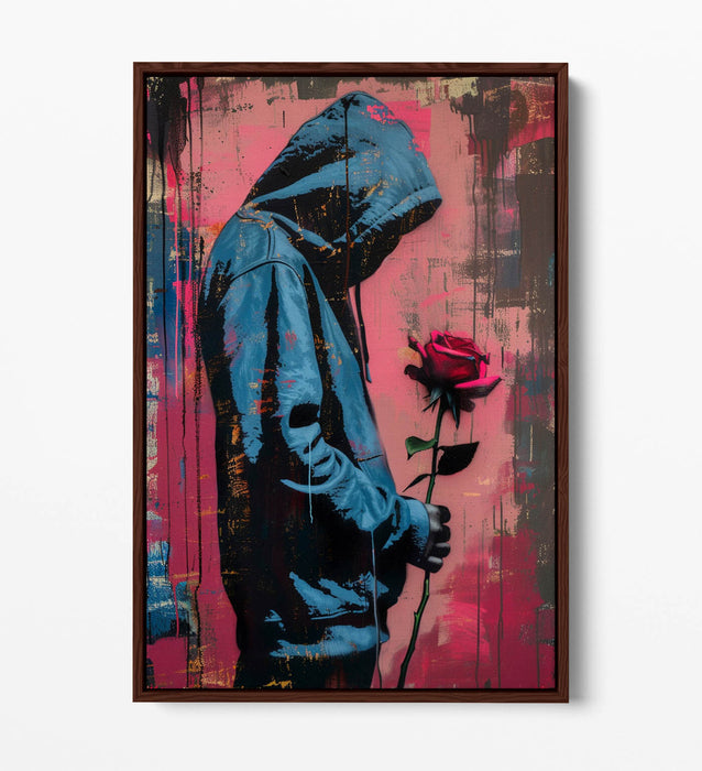 Canvas Art Print – Pink Blue Rose Graffiti Style Float Effect on Custom MDF Frame