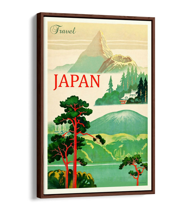 RETRO VINTAGE JAPAN TRAVEL POSTER -FLOAT EFFECT CANVAS ART PRINT- RED