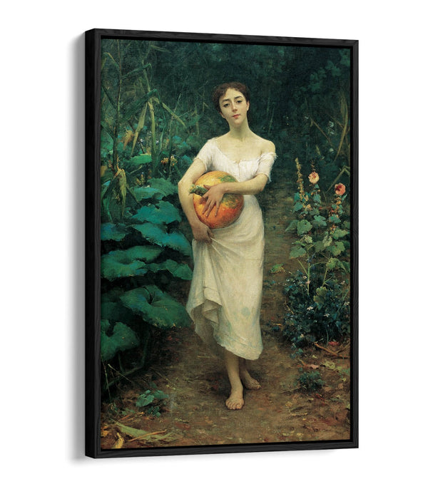 Canvas Wall Art - Fausto Zonaro Girl Carrying Pumpkin | Float Effect Canvas Print
