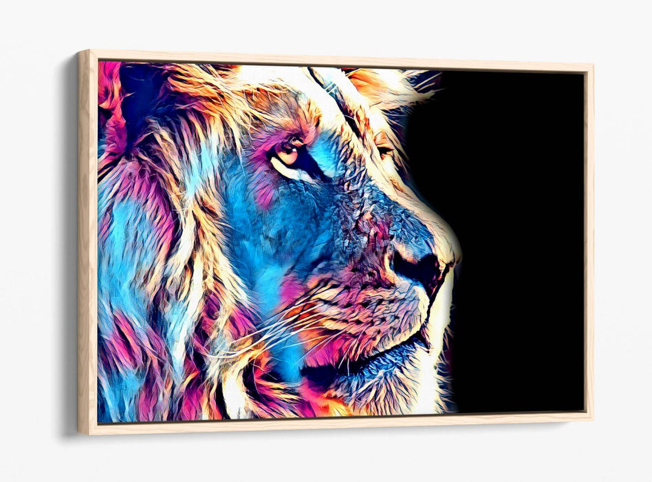 PURPLE BLUE LION SKETCH BLACK BACKGROUND 2 -FLOAT EFFECT CANVAS WALL ART PRINT