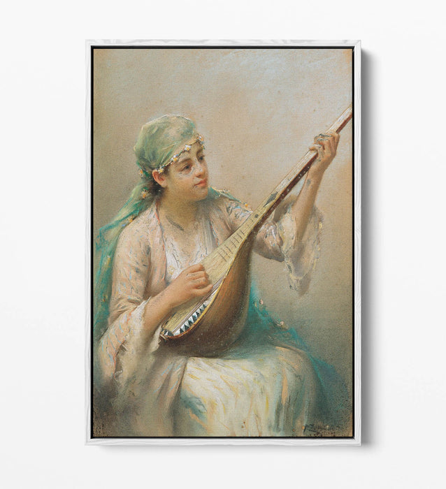 Float Effect Canvas Art - Woman Playing Instrument | Premium 30mm Deep Frame