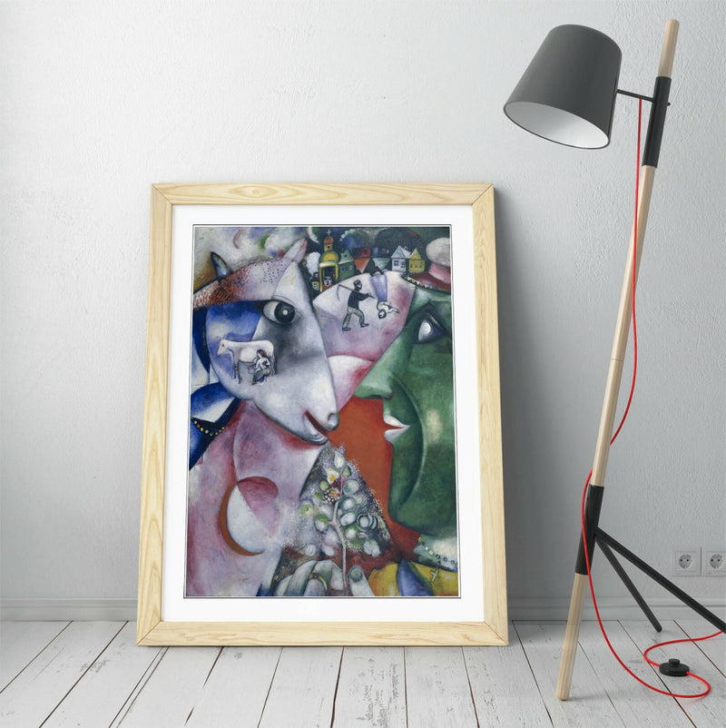 Framed Art Print - Marc Chagll, I and The Village - Wall Art Poster Print With Frame / Black, Walnut, Oak
