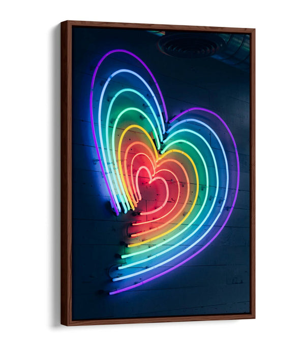 Neon Lights Canvas - Rainbow Heart Decor | Float Effect Art On Custom MDF Frame