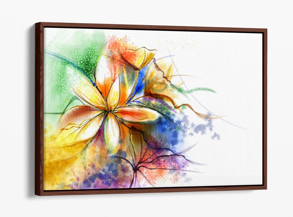 Canvas Wall Art - Multi Colour Flower Abstract Print | Float Effect Frame