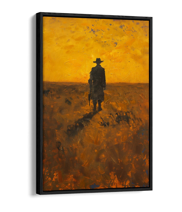 Canvas Wall Art – Wandering Cowboy Sunset Landscape Float Effect Print