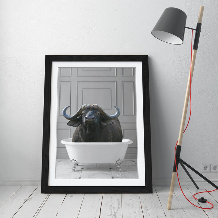 WATER BUFFALO IN BATHTUB -QUIRKY ART FRAMED POSTER PICTURE PRINT BATHROOM