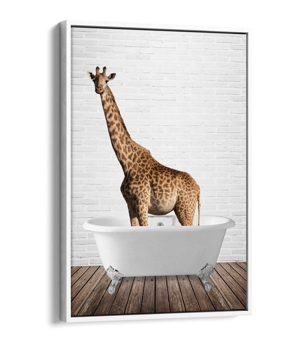 GIRAFFE IN BATHTUB -QUIRKY BATHROOM FLOAT EFFECT CANVAS WALL ART PIC PRINT