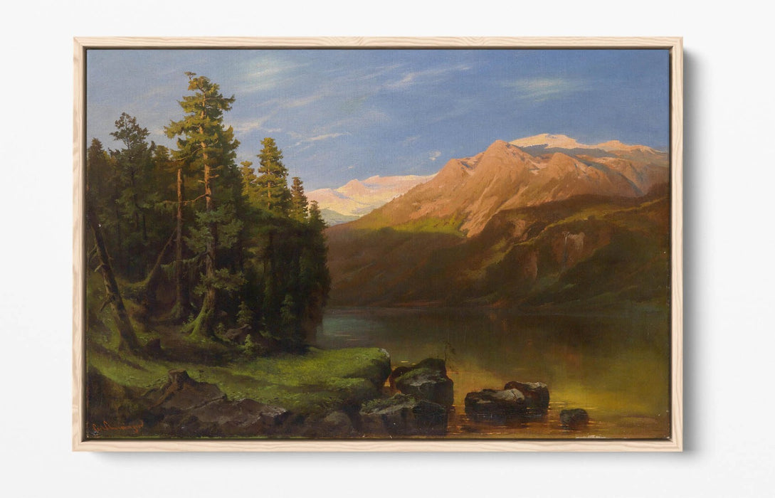 CARL SCHWENINGER, LANDSCAPE IN THE SUNSET -FLOAT EFFECT CANVAS WALL ART PRINT
