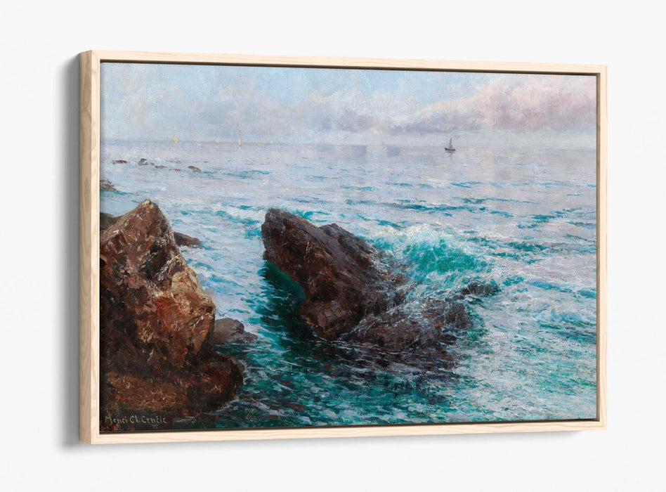 Canvas Wall Art - Coastline With Boats Float Effect | Premium 30mm Deep Frame