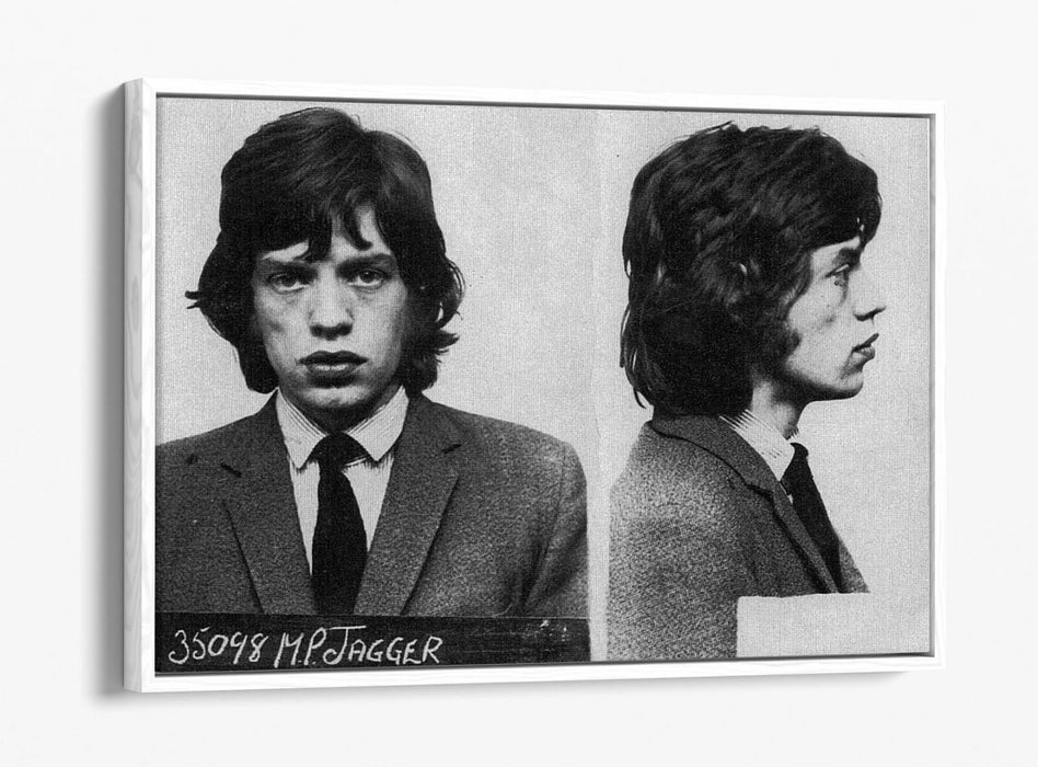 MICK JAGGER MUGSHOT 2 -FLOAT EFFECT CANVAS WALL ART PIC PRINT- BLACK & WHITE
