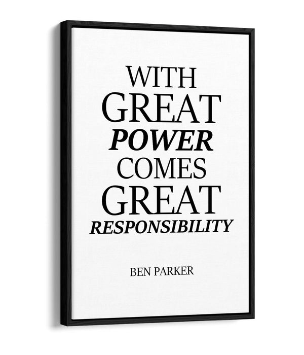 "GREAT POWER RESPONSIBILITY" SPIDERMAN QUOTE -FLOAT EFFECT CANVAS WALL ART PRINT