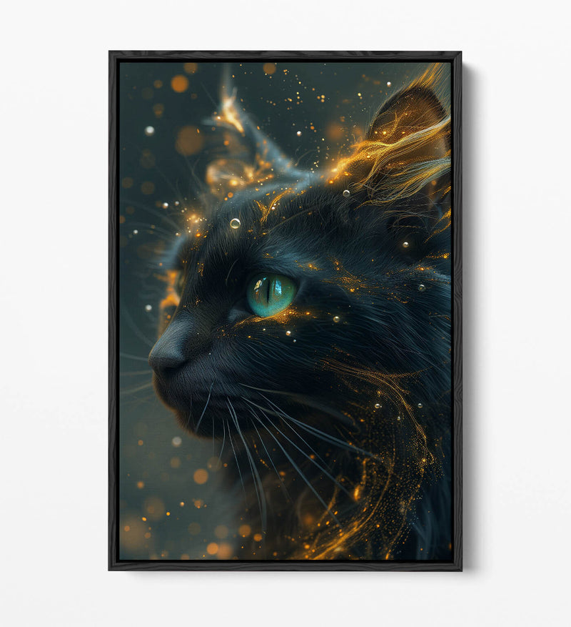 Black Cat Canvas Art – Glowing Cat Wall Art With Float Effect Canvas Print