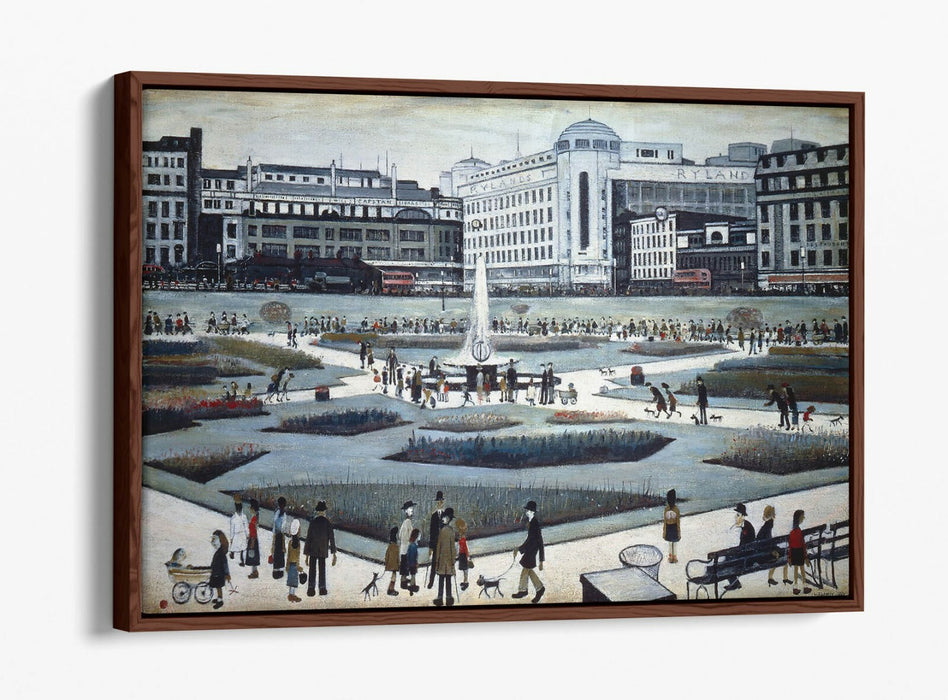 LS LOWRY PICCADILLY GARDENS -FLOAT EFFECT CANVAS WALL ART PIC PRINT- GREY WHITE