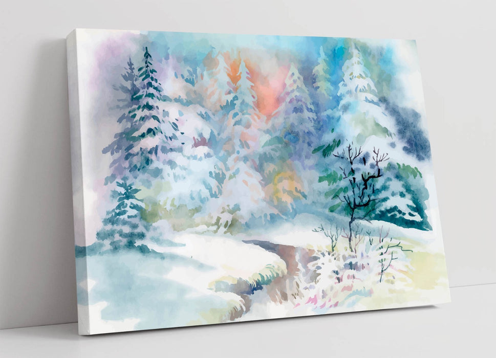 Watercolour Forest Canvas - Winter Wall Art With Premium Varnish Finish Print