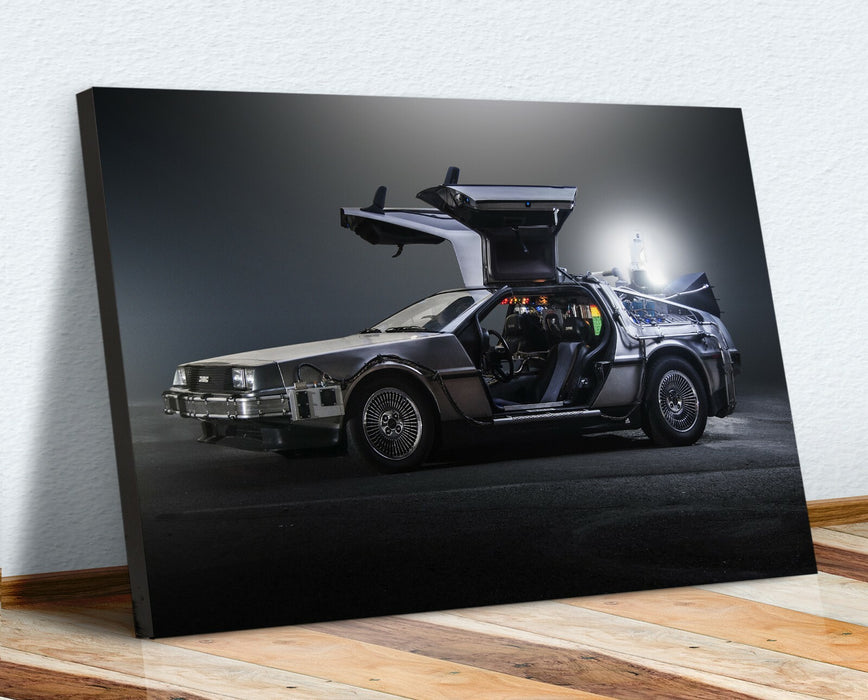 De Lorean Canvas Art – Back to the Future Framed Wall Print 30mm Deep Frame
