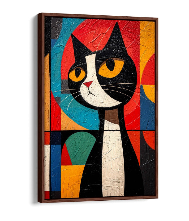 Abstract Cat Canvas | Colorful Wall Art With Float Effect Frame - Handmade UK