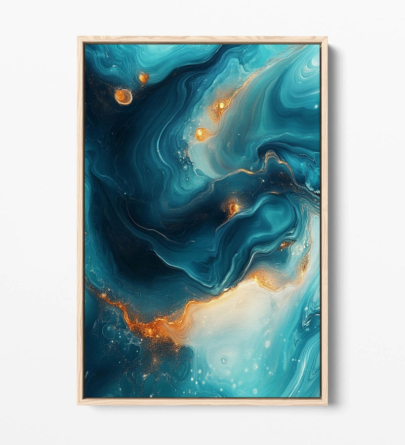 Abstract Canvas Wall Art – Blue Gold Float Effect Modern Wall Decor Print