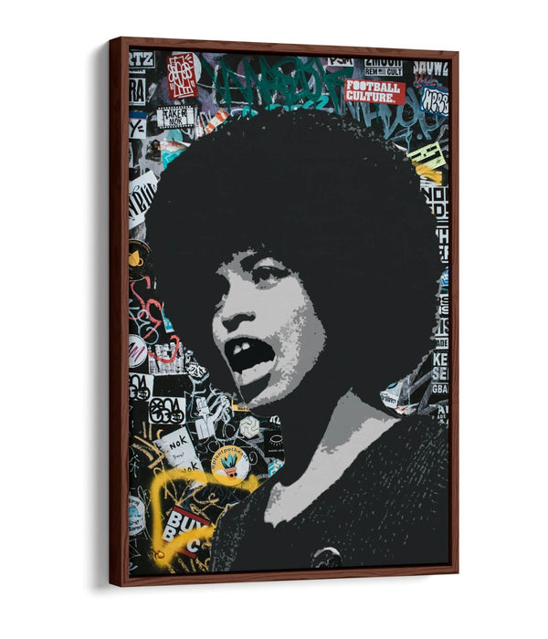 ANGELA DAVIS ACTIVIST GRAFFITI -FLOAT EFFECT CANVAS WALL ART PIC PRINT BANKSY