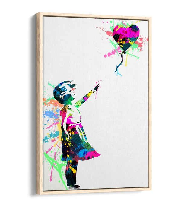 BANKSY, BALLOON GIRL RAINBOW SPLASH ART -FLOAT EFFECT CANVAS WALL ART PRINT
