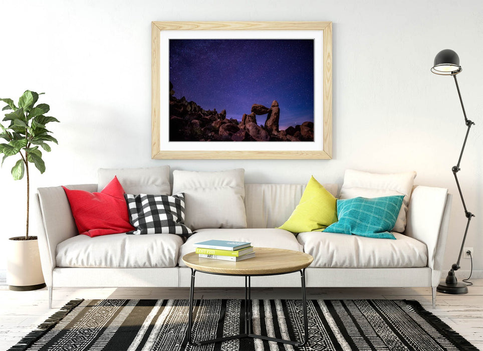 Framed Wall Art - Night Sky Print With Wood Grain Frame | Bedroom Wall Decor