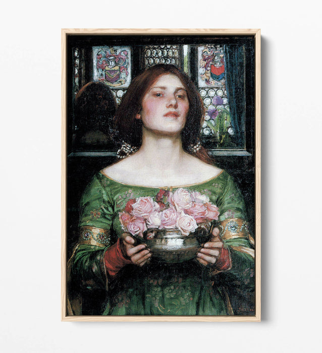 WATERHOUSE GATHER YE ROSEBUDS -FLOAT EFFECT CANVAS WALL ART PIC PRINT- PINK