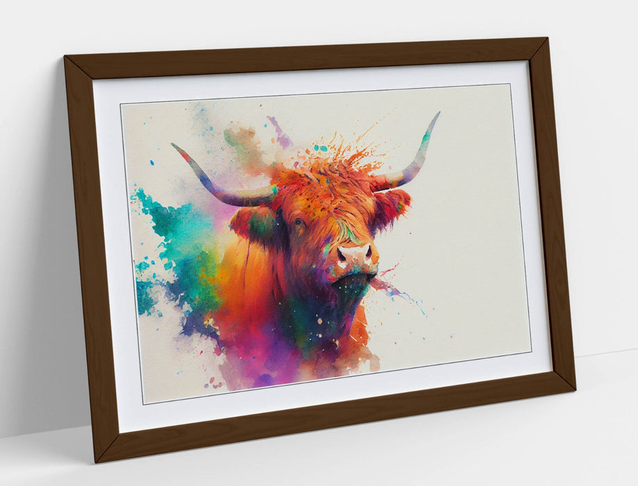 Highland Cow Art - Framed Wall Art With Colorful Watercolour Animal Print