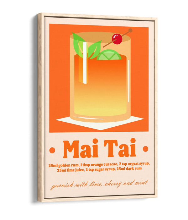 Mai Tai Cocktail Poster - Vibrant Canvas Wall Art With Float Effect Frame