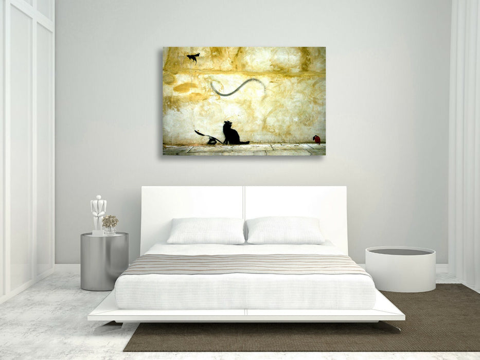 BANKSY CANVAS WALL ART PRINT ARTWORK GRAFFITI CAT AND MOUSE GAME DEEP FRAMED