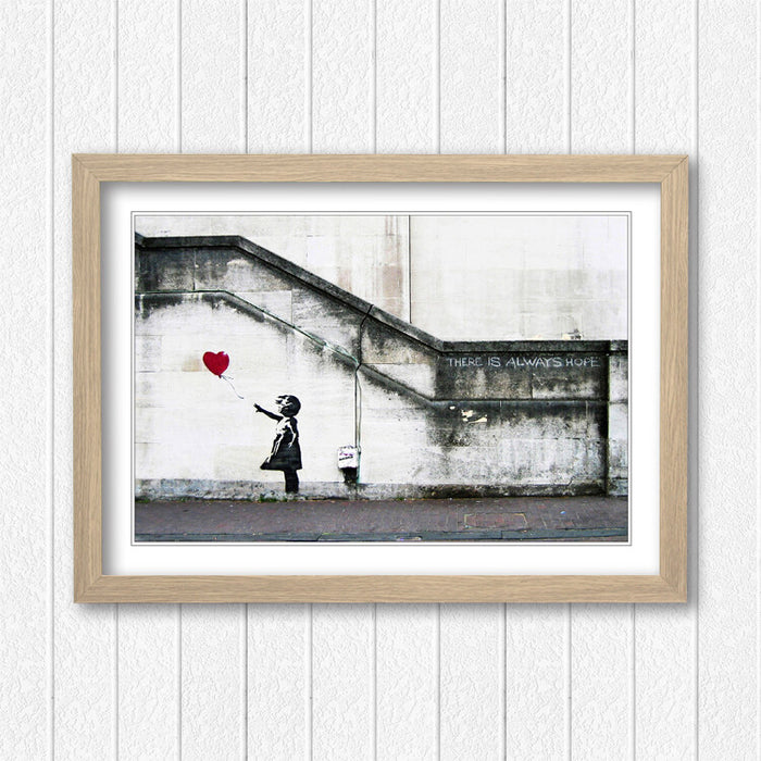 Banksy Balloon Girl Poster - Framed Art Print With Matte Finish & Woodgrain Frame