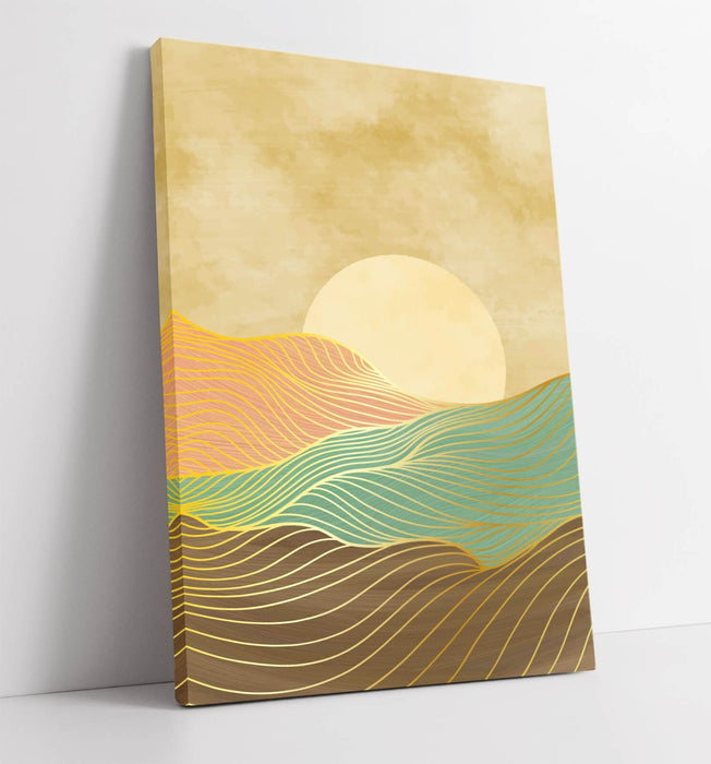 Canvas Wall Art - Abstract Multi Colour Mountains Sunset | Premium Varnish Finish