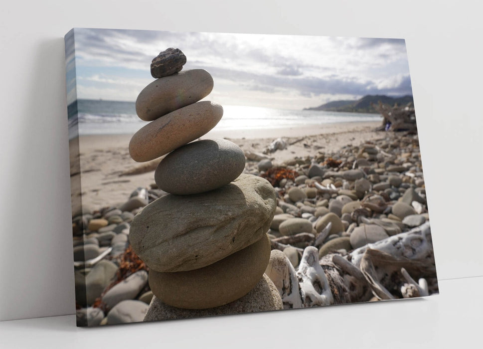 Zen Stones Wall Art – Handmade Canvas Print | Beach Decor Print, Ready To Hang