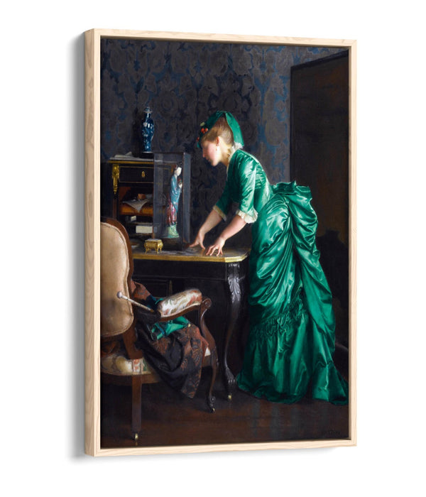 Canvas Wall Art – William McGregor Paxton Green Dress Painting | Float Effect Print