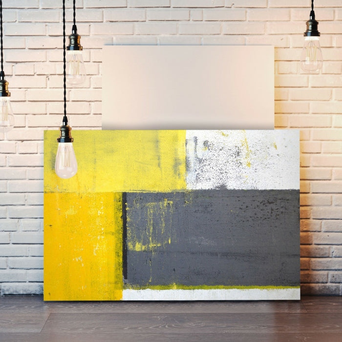 Canvas Wall Art - Yellow Grey Abstract Framed Canvas Artwork 30mm Deep Frame
