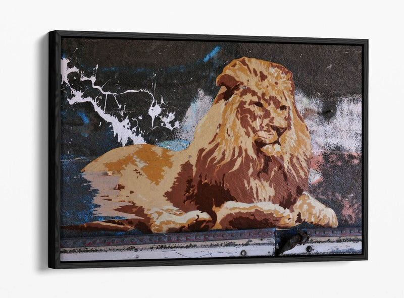 Canvas Wall Art - Laying Lion Graffiti Bedroom Print | Handmade Float Effect