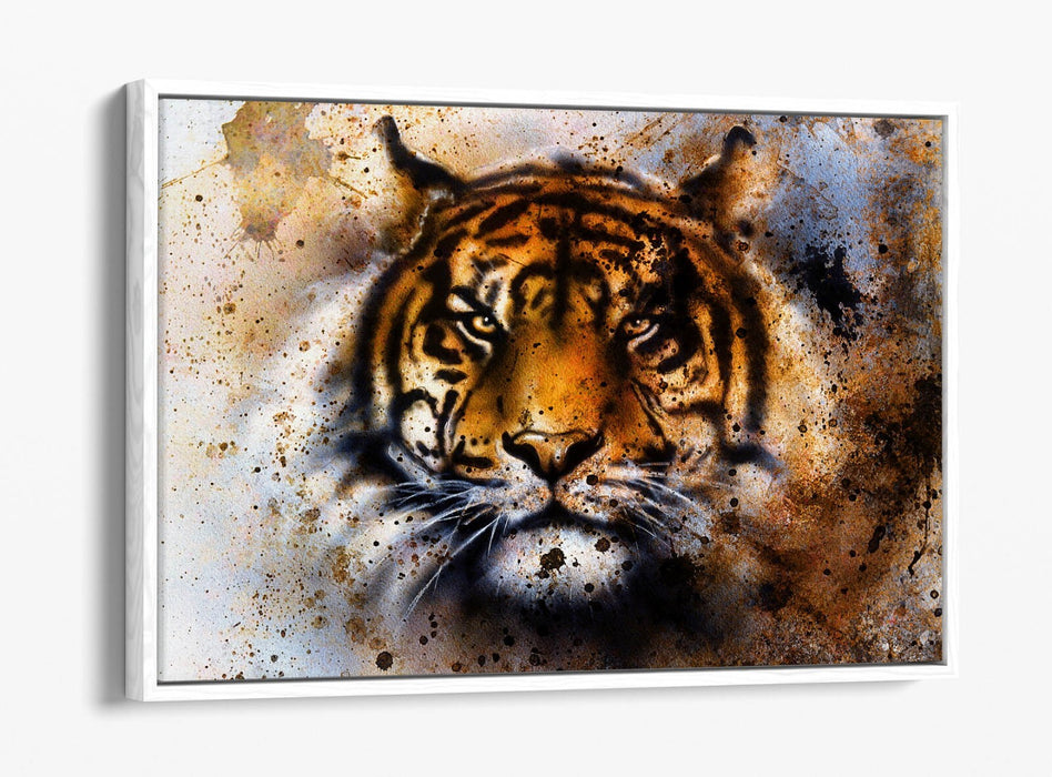 Canvas Wall Art - Tiger Abstract Rusty Background With Float Effect Frame