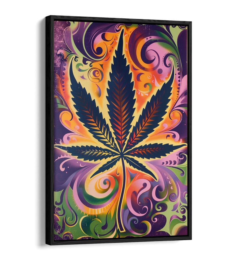 Weed Leaf Canvas Art - Multi Colour Artwork | Float Effect Canvas Print