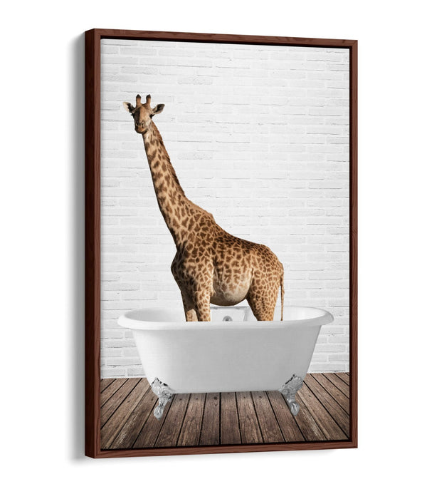 GIRAFFE IN BATHTUB -QUIRKY BATHROOM FLOAT EFFECT CANVAS WALL ART PIC PRINT