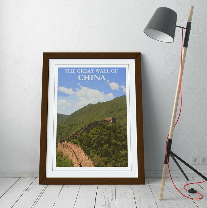 VINTAGE GREAT WALL OF CHINA TRAVEL POSTER -FRAMED WALL ART PICTURE PRINT- BLUE