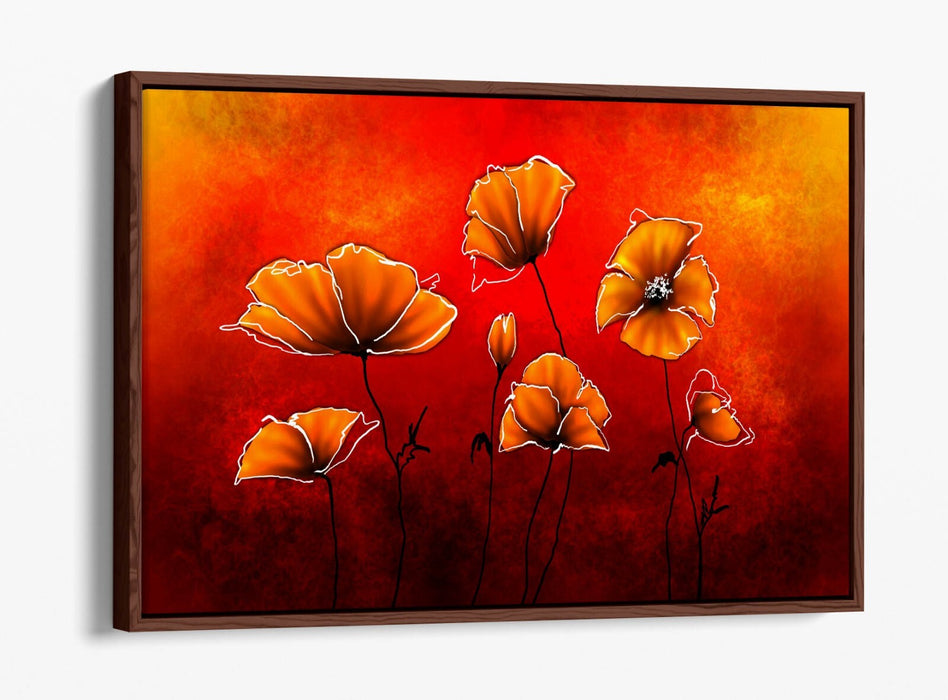Orange Poppies Canvas - Abstract Flower Art With Float Effect Frame | Handmade UK