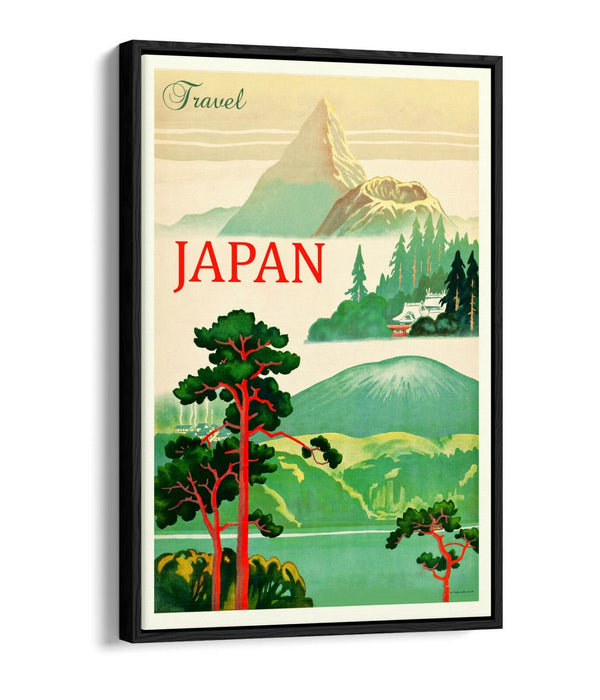 RETRO VINTAGE JAPAN TRAVEL POSTER -FLOAT EFFECT CANVAS ART PRINT- RED