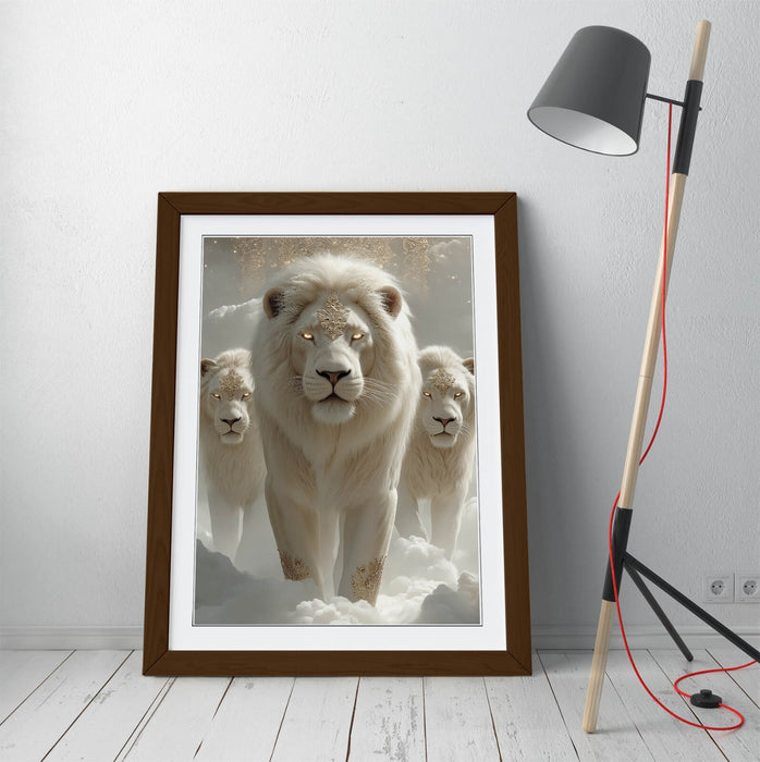 Framed Wall Art – Mystical White Lion Poster Print With Handmade Frame