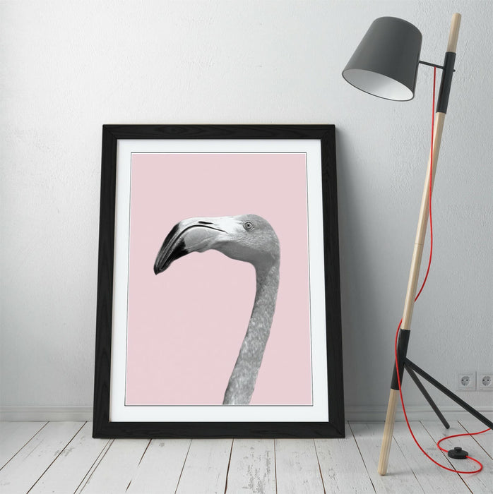 FLAMINGO HEAD BLACK WHITE PINK -FRAMED ART POSTER PICTURE PRINT ARTWORK