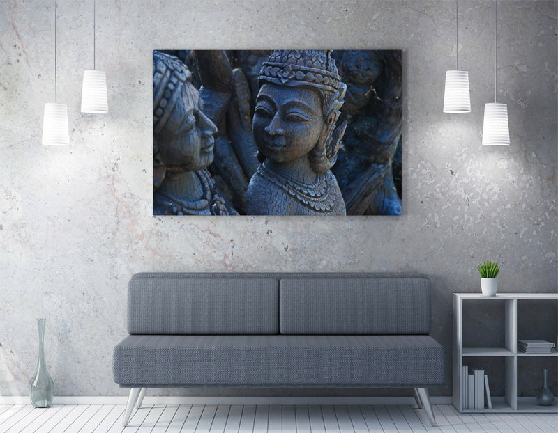 Buddha Canvas Art - Grey Buddha Statue Premium Canvas Wall Print | Handmade