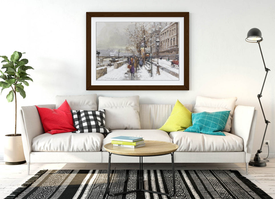 Framed Art Poster – Eugene Galien-Laloue Paris Print | Matte Paper, Natural Wood Frame