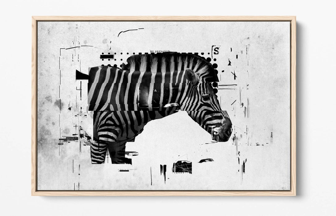 ZEBRA GLITCH ABSTRACT ARTWORK HOME DECOR -FLOAT EFFECT CANVAS WALL ART PRINT
