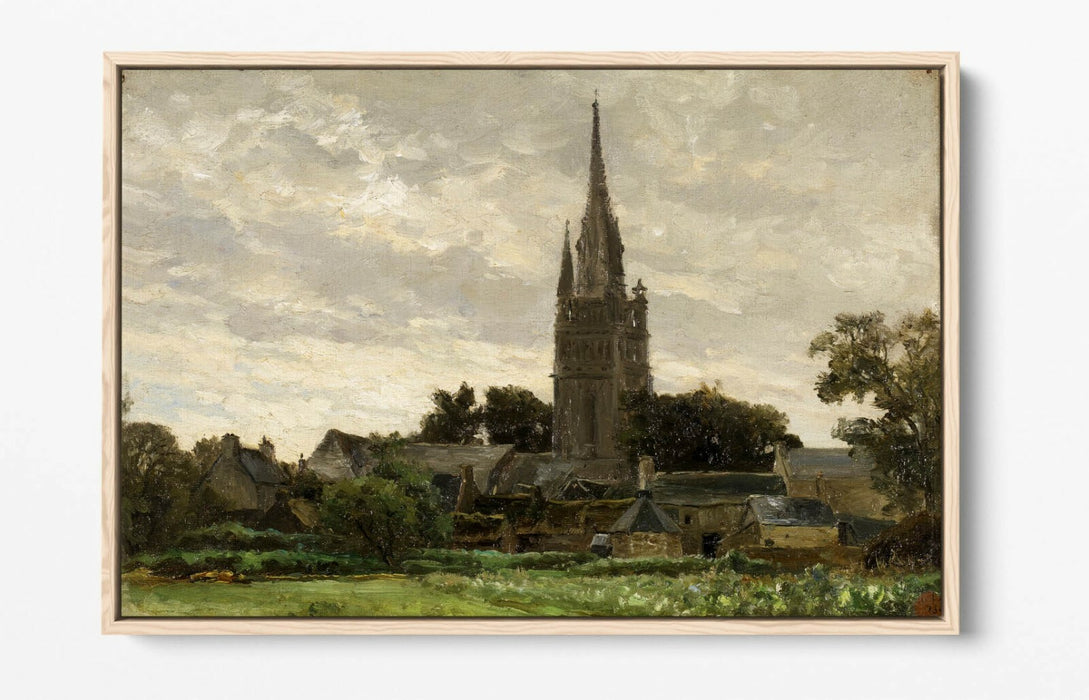 CARLOS DE HAES, THE TOWER OF CHURCH -FLOAT EFFECT CANVAS WALL ART PICTURE PRINT