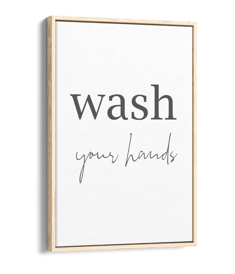 Canvas Wall Art – Wash Your Hands Sign | Handmade Bathroom Wall Decor, Float Effect Frame
