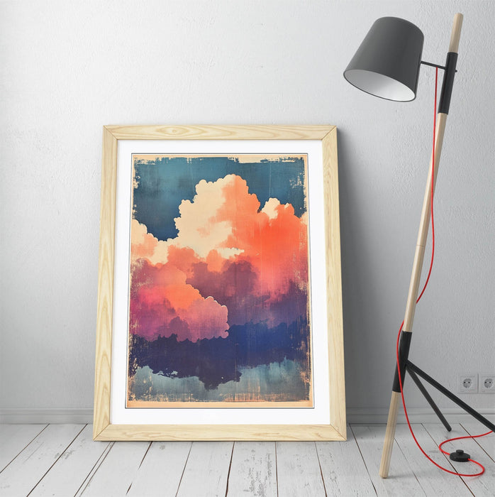 Framed Wall Art – Pink Clouds Print On Blue Sky, Ready To Hang Poster
